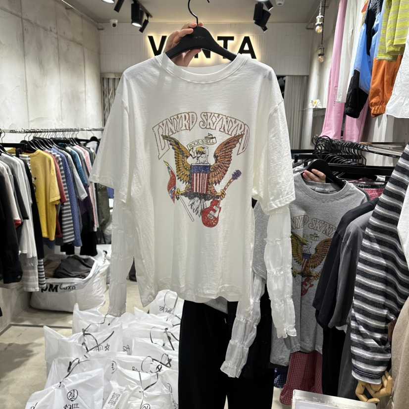 VANTA韓國東大門直郵女士新款推薦26春夏時尚長袖T恤假兩件VANTA長袖T恤