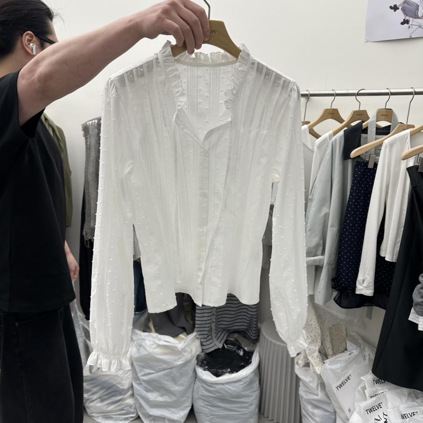 TWELVE韓國直郵實拍女士新款職業推薦人氣襯衫蕾絲衫褶裥TWELVE襯衫/蕾絲衫