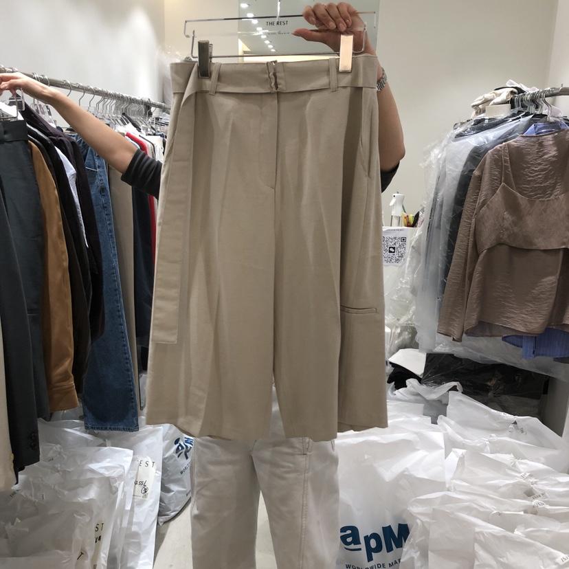 THE REST韓國東大門代購女士新品時尚人氣短褲含腰帶亞麻THE REST/UNNOEUD短褲