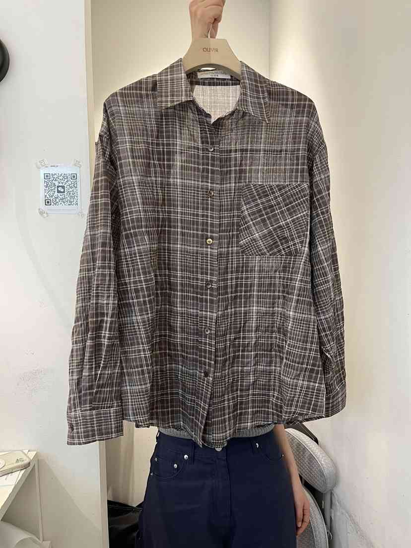 OUVIR韓國代購女士新品時尚26春夏人氣襯衫蕾絲衫格子透明O.V.R/OUVIR襯衫/蕾絲衫