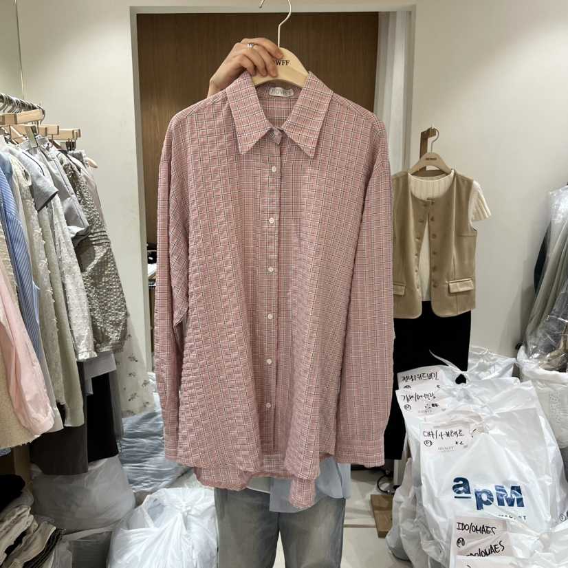 HOWFF韓國東大門直郵女士新款休閑時尚26春夏襯衫蕾絲衫格紋HOWFF襯衫/蕾絲衫