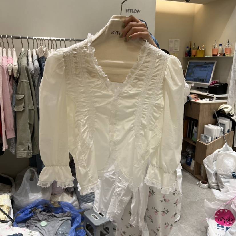 BY FLOW韓國直郵實拍女士新品職業人氣熱賣26春夏襯衫蕾絲衫BY FLOW襯衫/蕾絲衫