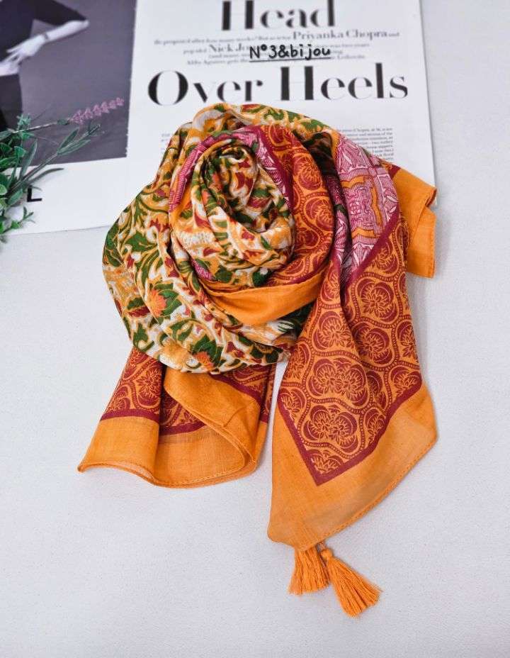 N3韓國直郵女士新款休閑職業推薦26春夏圍巾披肩花朵流蘇N3圍巾/披肩