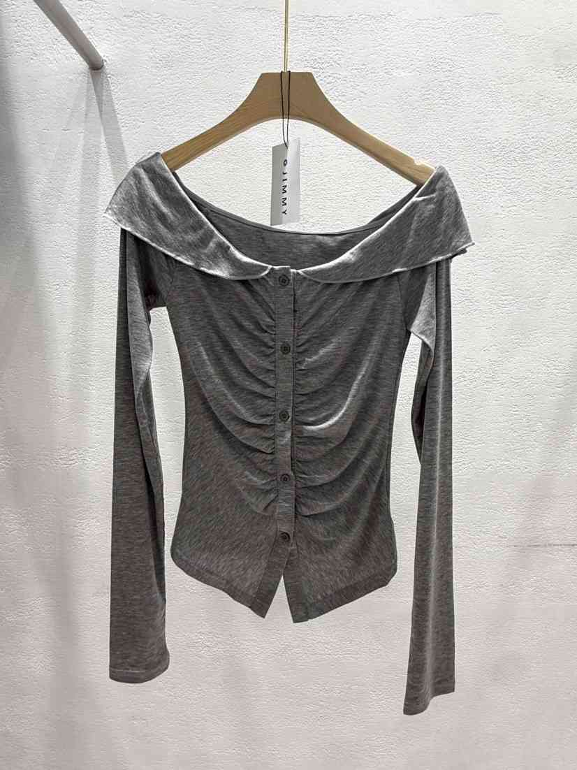 JIMMY韓國東大門代購女士新款推薦人氣休閑26春夏長袖T恤褶皺JIMMY/REMAKE長袖T恤