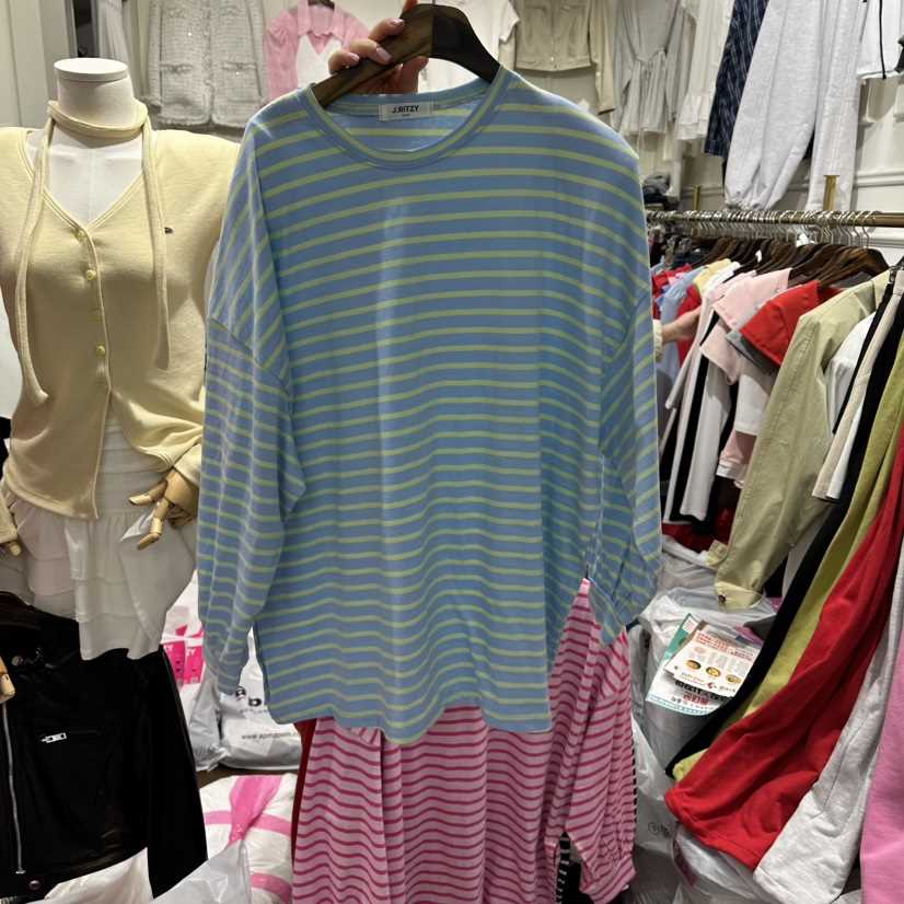 J.RITZY韓國直郵實拍女士新款26春夏時尚休閑長袖T恤條紋J.RITZY長袖T恤