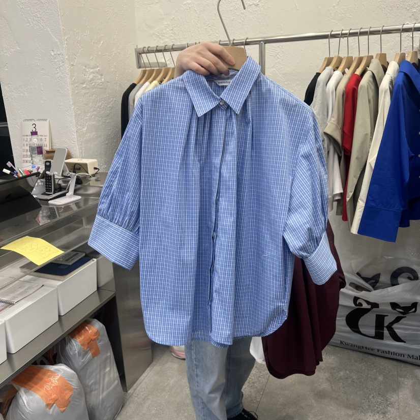 DA YLOG韓國東大門直郵女裝新品熱賣襯衫蕾絲衫格子褶裥DA YLOG襯衫/蕾絲衫