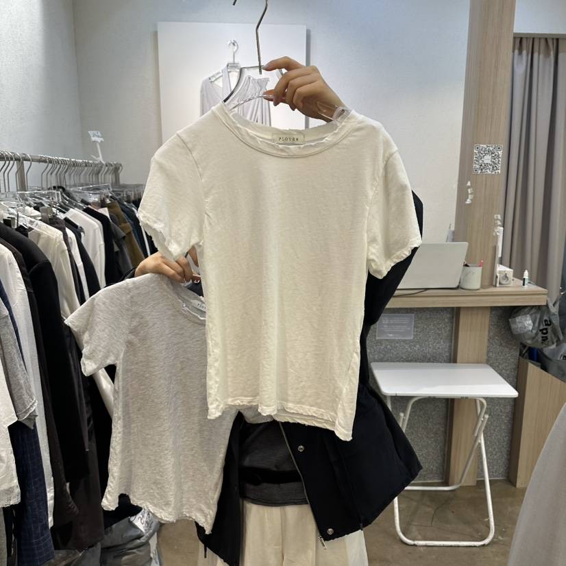 PLOVER東大門實拍女士新款休閑26春夏人氣推薦T恤復古洗滌PLO_VERT恤