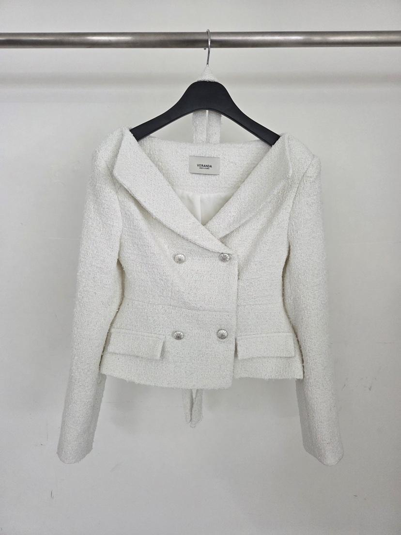 VERANDA韓國直郵實拍女裝新品熱賣職業時尚夾克含脖帶粗花呢VERANDA夾克