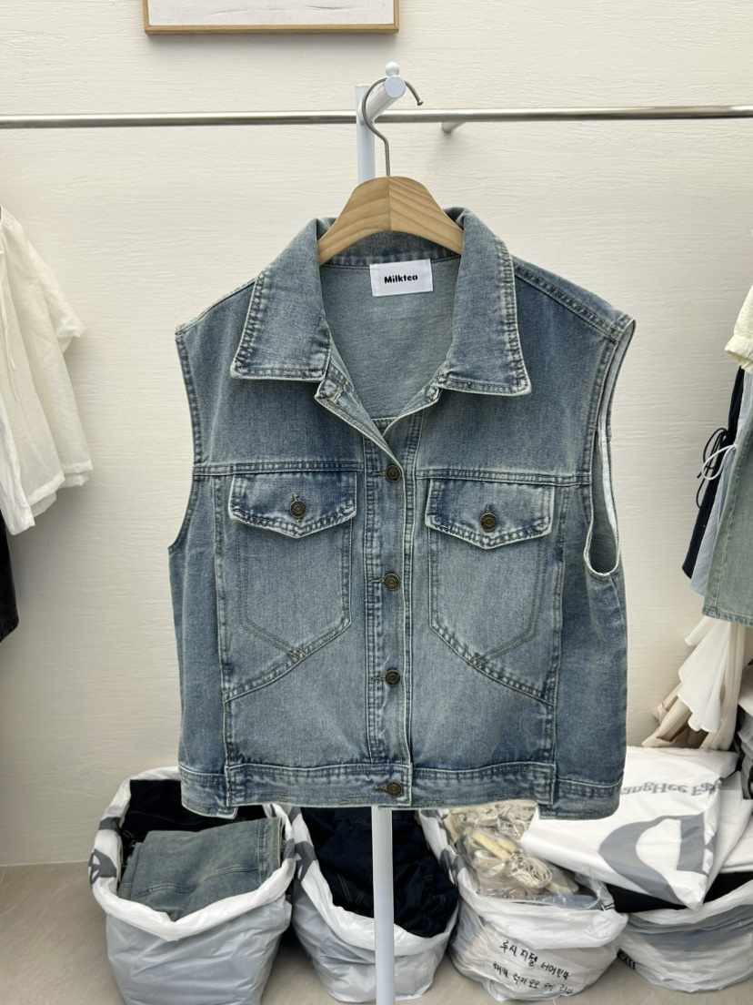 MILK TEA東大門實拍女士新品真品時尚休閑職業人氣馬甲口袋MILK TEA馬甲