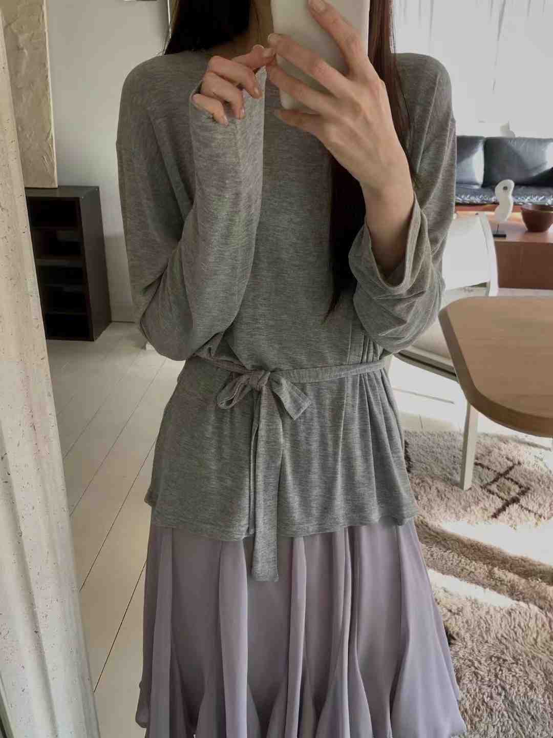 SOUFFLE韓國直郵女裝新款真品人氣休閑職業長袖T恤含腰繩SOUFFLE長袖T恤