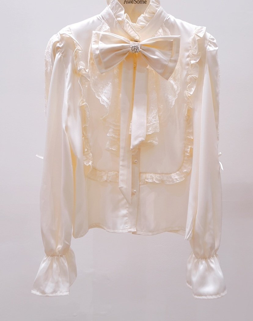 AWESOME-P韓國直郵女士新品26春夏襯衫蕾絲衫含飾品絲質AWESOME-P襯衫/蕾絲衫