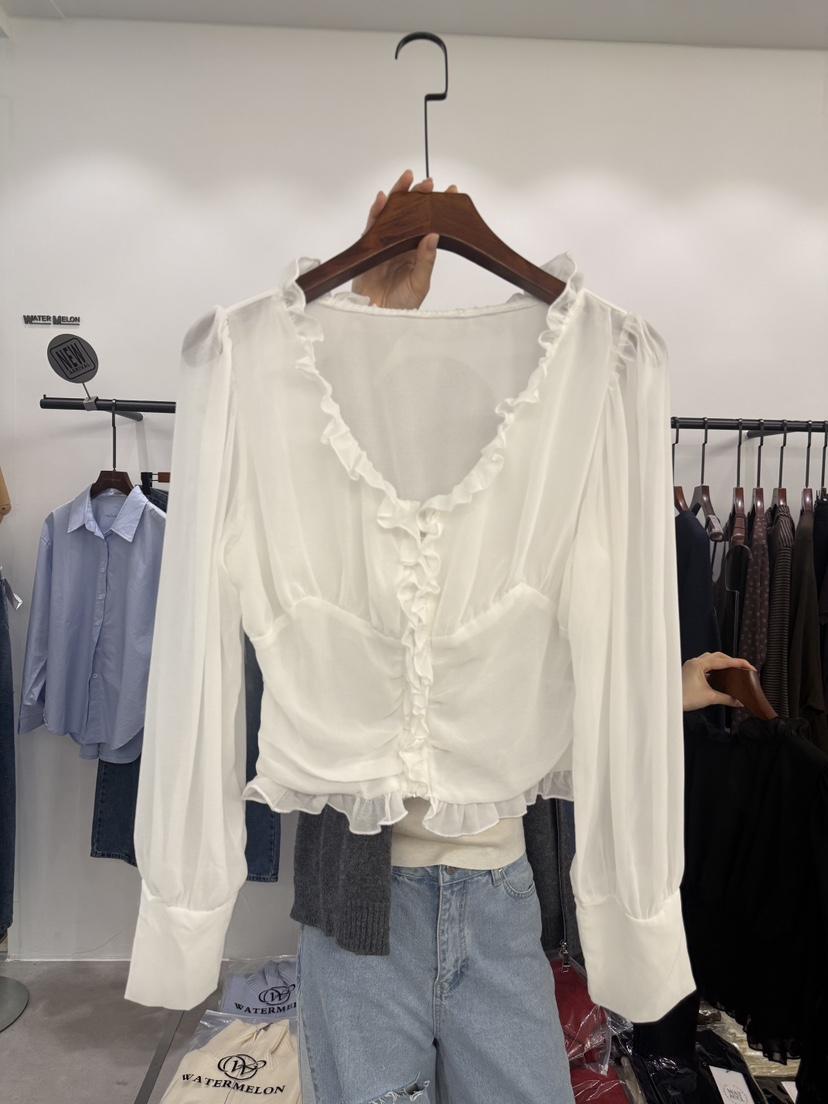 WATERMELON韓國東大門直郵女士新品推薦襯衫蕾絲衫荷葉邊雪紡WATER MELON襯衫/蕾絲衫
