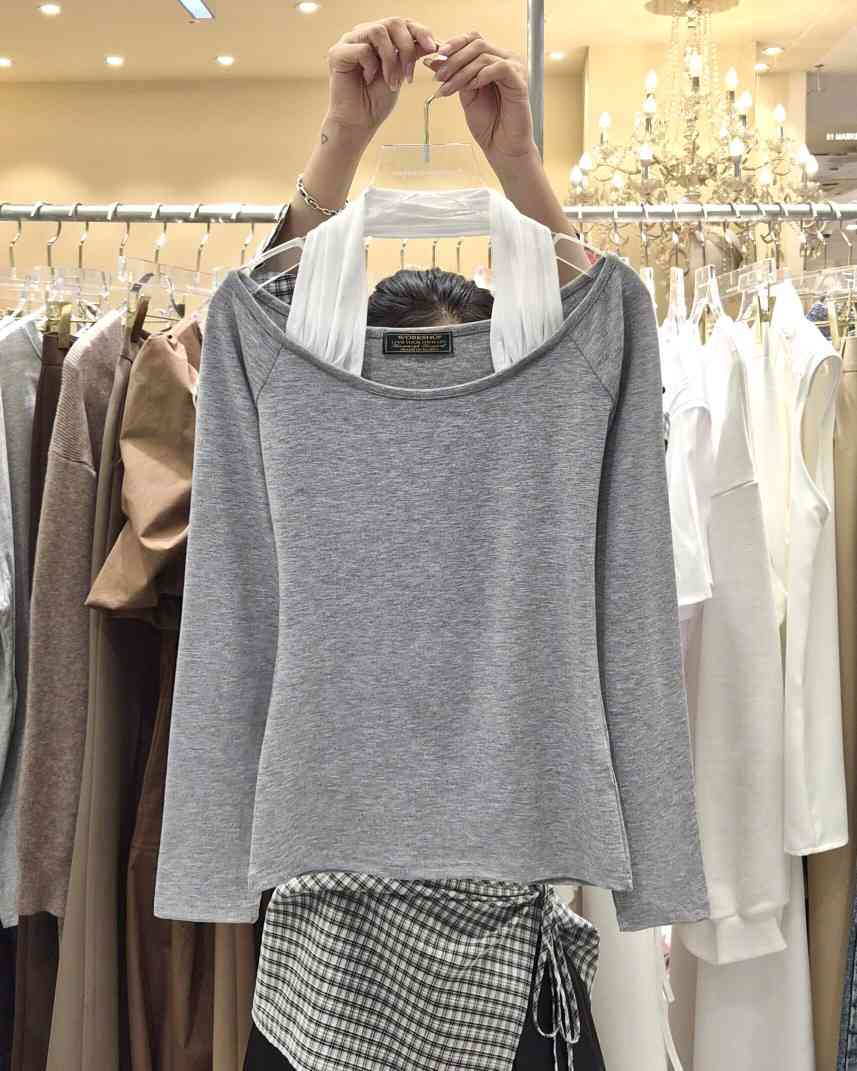 WORK SHOP韓國代購女士新品推薦休閑人氣職業長袖T恤褶裥Work_shop長袖T恤