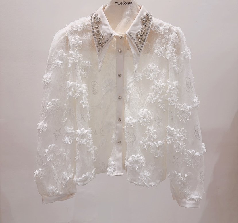 AWESOME-P韓國東大門代購女士新款26春夏襯衫蕾絲衫花朵AWESOME-P襯衫/蕾絲衫