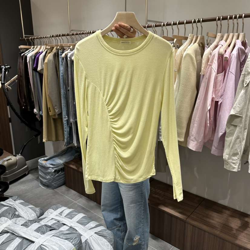 BABYTOUCH韓國東大門直郵女士新款休閑人氣長袖T恤褶皺鏤空BABYTOUCH長袖T恤