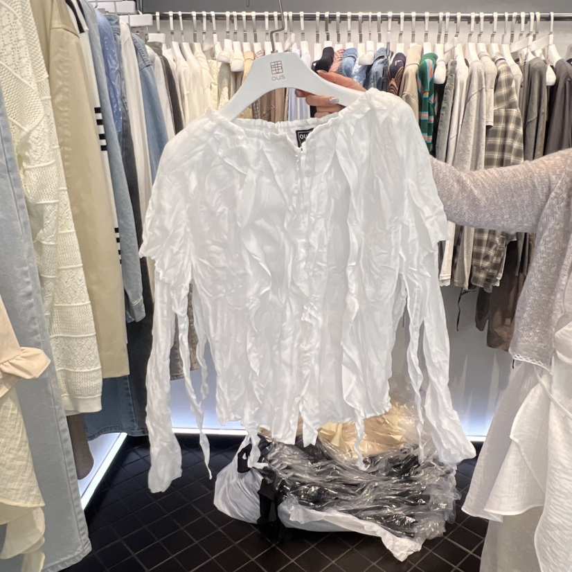 OUS/INCH-L韓國直郵女裝新款時尚襯衫蕾絲衫荷葉邊褶皺OUS/INCH襯衫/蕾絲衫