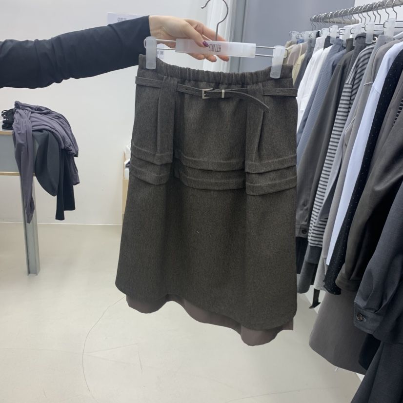 STAINLESS韓國代購女士新款休閑半身裙中短裙包含腰帶系帶STAINLESS半身裙/中短裙