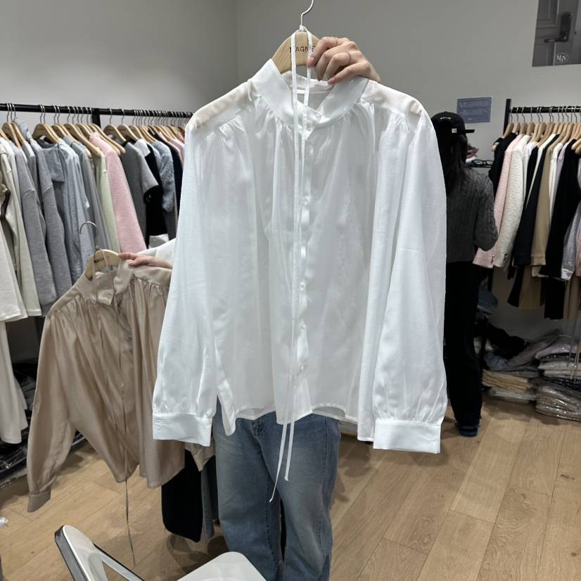 M.G.N韓國代購女裝新品職業人氣時尚襯衫蕾絲衫含腰繩褶皺MAGNET襯衫/蕾絲衫