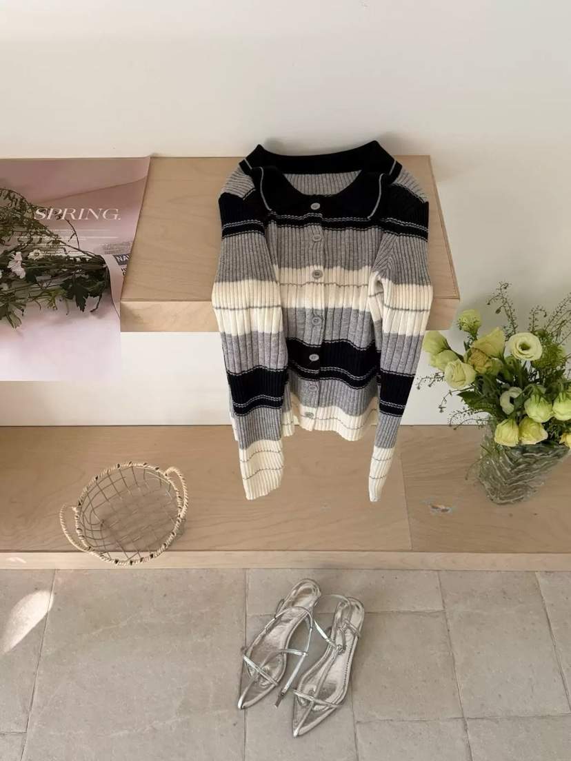 VIVANI韓國直郵女士新款人氣26春夏推薦職業針織衫開衫條紋VIVANI針織衫