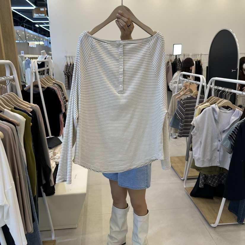 FUNNY POWDER韓國直郵女士新品推薦職業休閑長袖T恤露肩THE FUNNY長袖T恤