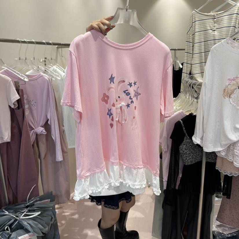 MIMME/LOOKK韓國代購女裝新品休閑26春夏熱賣T恤假兩件棉MIMME/LOOKKT恤