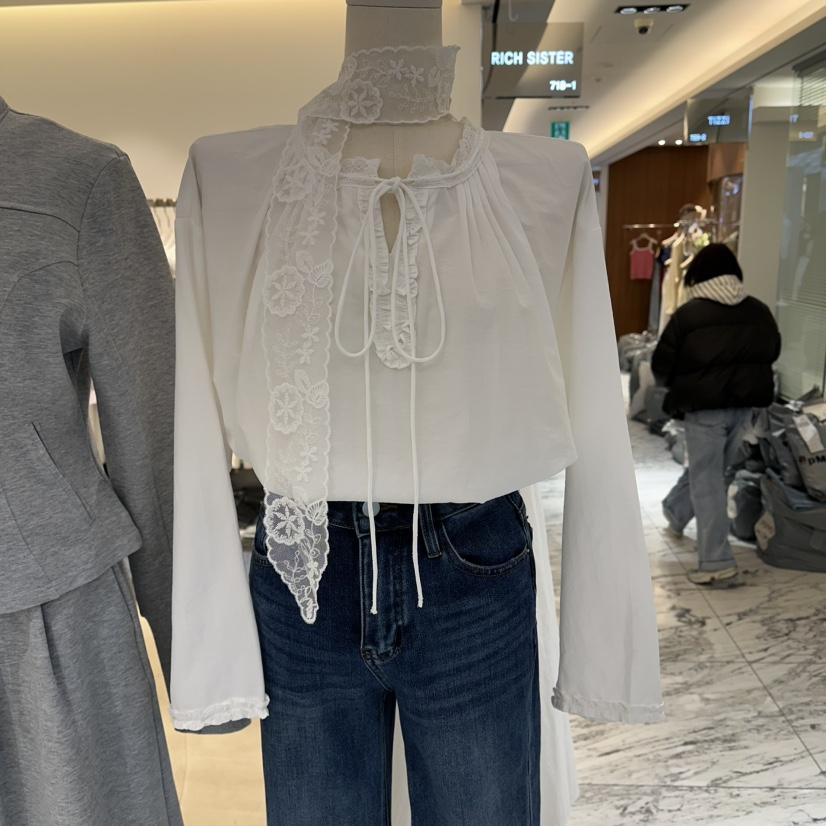 RICH SISTER東大門代購女士新品時尚襯衫蕾絲衫不含圍巾褶裥RICH SISTER襯衫/蕾絲衫