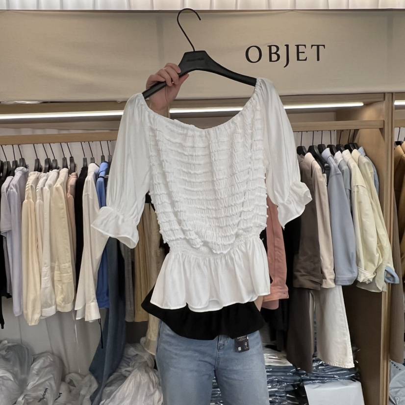 OBJET/LOVEUSU韓國東大門直郵女士新品時尚襯衫蕾絲衫露肩OBJET/LOVEUSU襯衫/蕾絲衫