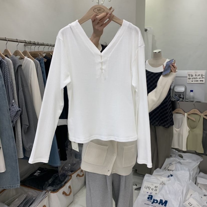 TAKE YOUE TIME韓國東大門直郵女士新品26春夏長袖T恤雙V領開衫TAKE YOUE TIME長袖T恤