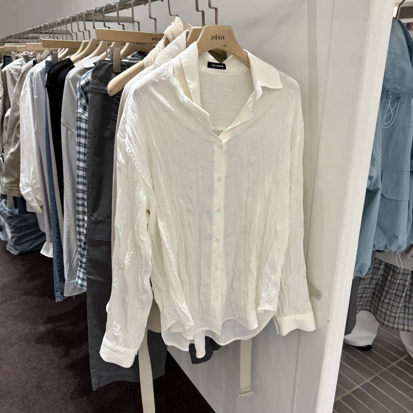 PITA/THEVERLIN韓國直郵實拍女裝新款推薦襯衫蕾絲衫褶裥紐扣PITA/THEVERLIN襯衫/蕾絲衫