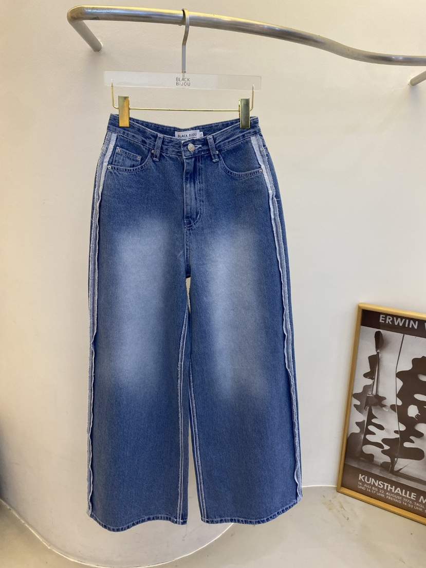 BLACK BIJOU韓國東大門代購女士新品職業熱賣牛仔褲闊腿褲BLACK BIJOU牛仔褲