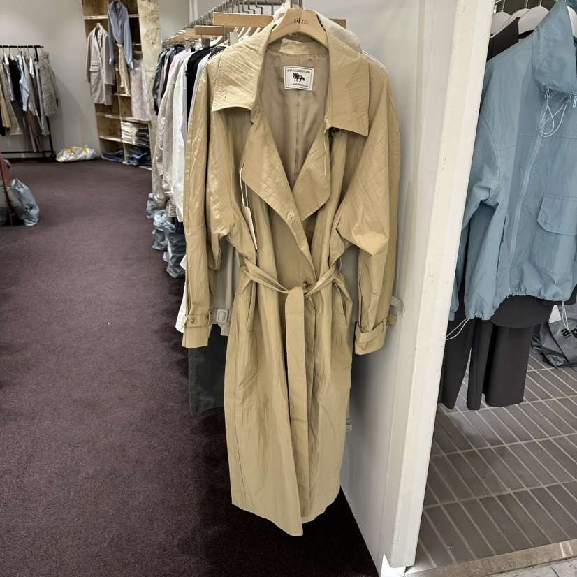 PITA/THEVERLIN韓國直郵實拍女士新品職業長款風衣含腰帶褶裥PITA/THEVERLIN長款風衣