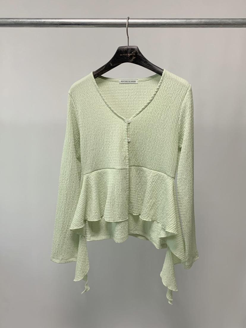 BEFORE SUNRISE韓國東大門代購女裝新款職業襯衫蕾絲衫華夫格褶皺BEFORE SUNRISE襯衫/蕾絲衫