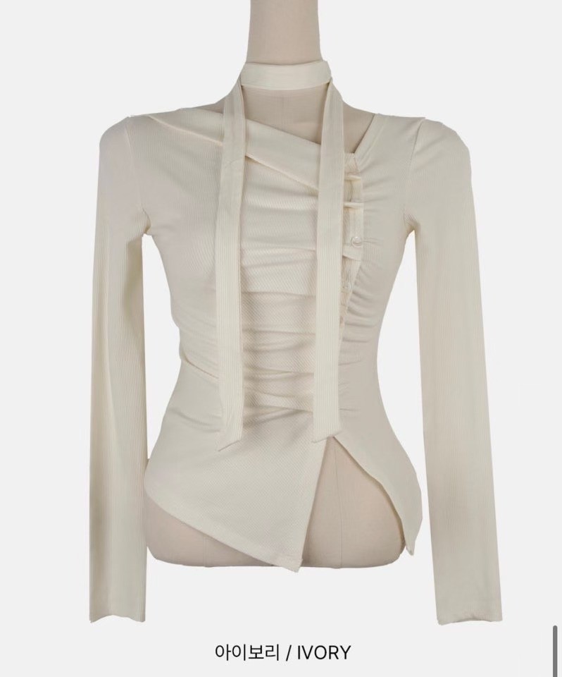 GGAEBI韓國東大門直郵女裝新款推薦職業時尚長袖T恤含脖帶GGAEBI長袖T恤