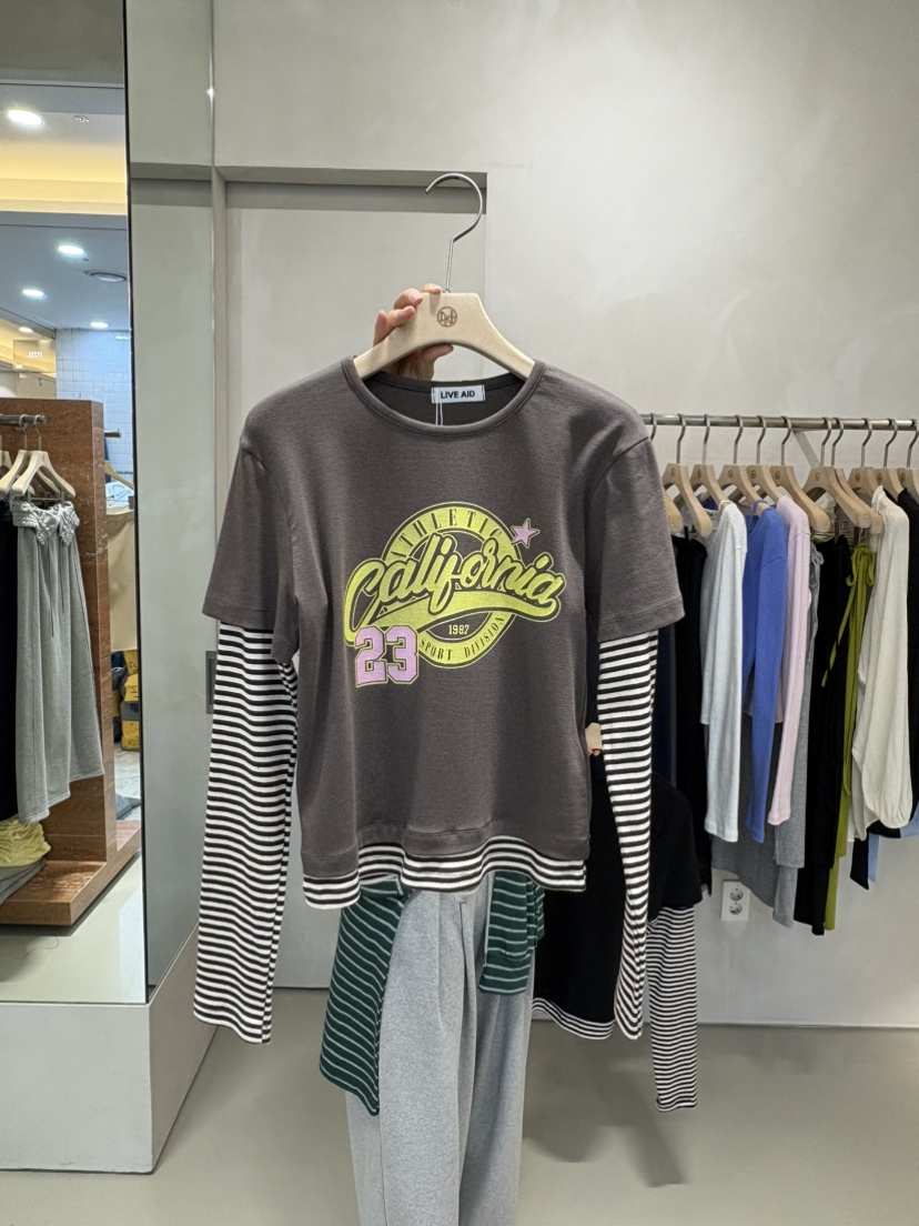 LIVE AID-P韓國東大門代購女士新品熱賣推薦長袖T恤假兩件LIVE AID-P長袖T恤