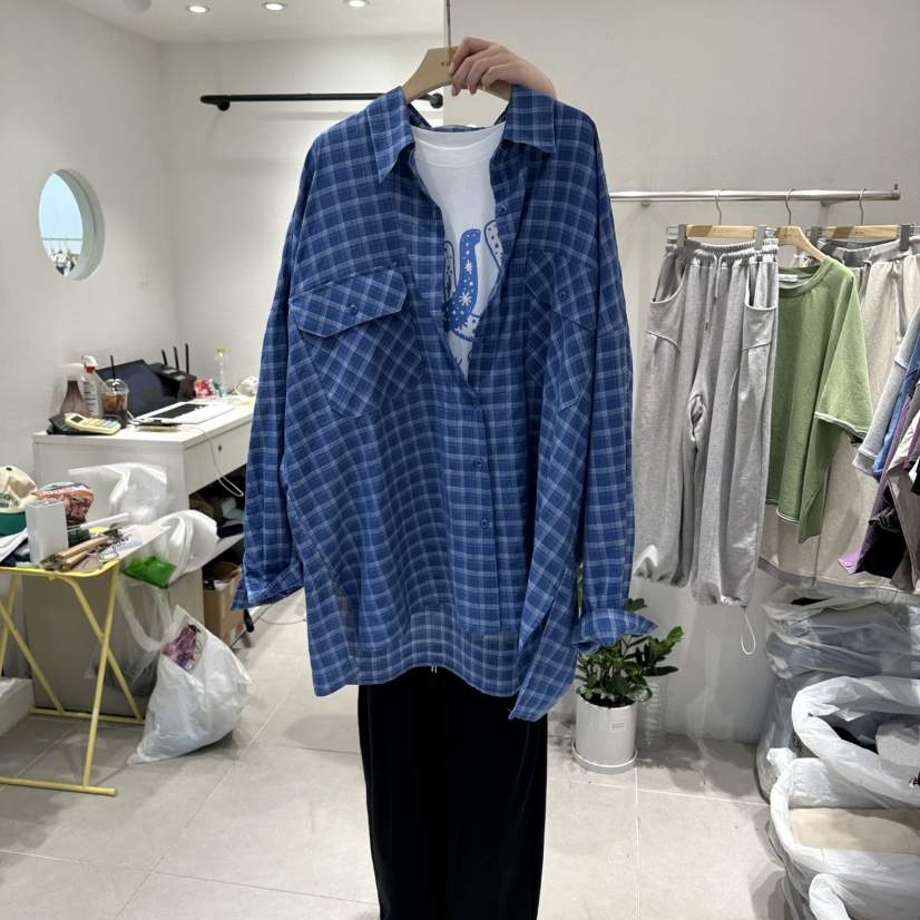 IN KIRA韓國直郵女裝新品休閑時尚襯衫蕾絲衫不含內搭格子IN KIRA襯衫/蕾絲衫