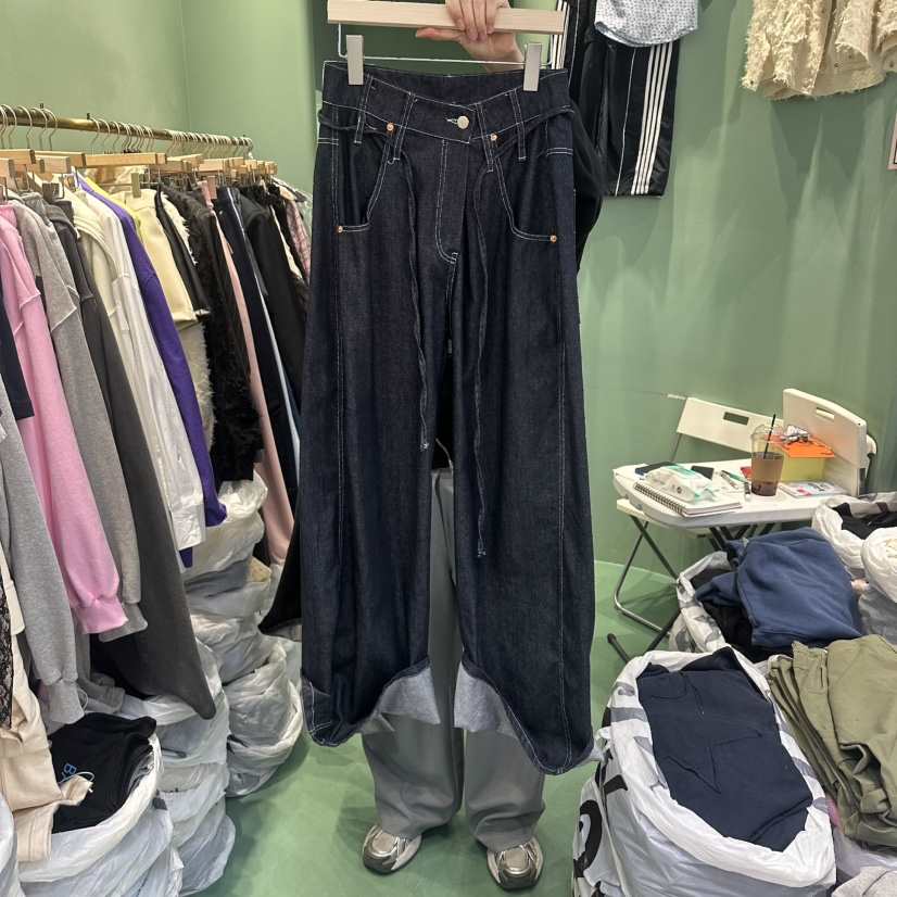 ROMANTIC NEWYORK東大門代購女裝新款休閑牛仔褲不褪色含腰繩ROMANTIC NEWYORK牛仔褲