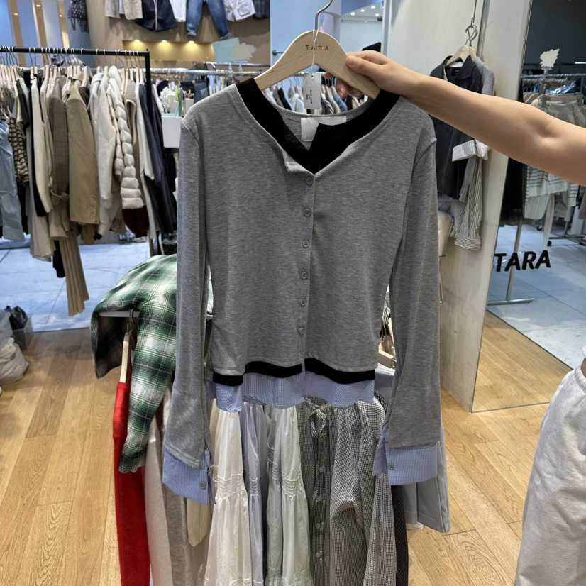 TARA韓國直郵女士新款熱賣休閑推薦26春夏針織衫假兩件開衫TARA針織衫