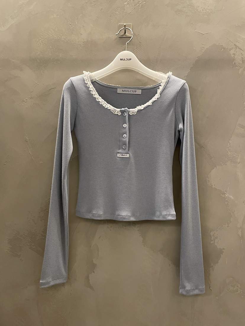 MULCUP韓國東大門直郵女裝新品人氣職業休閑26春夏長袖T恤紐扣MULCUP長袖T恤