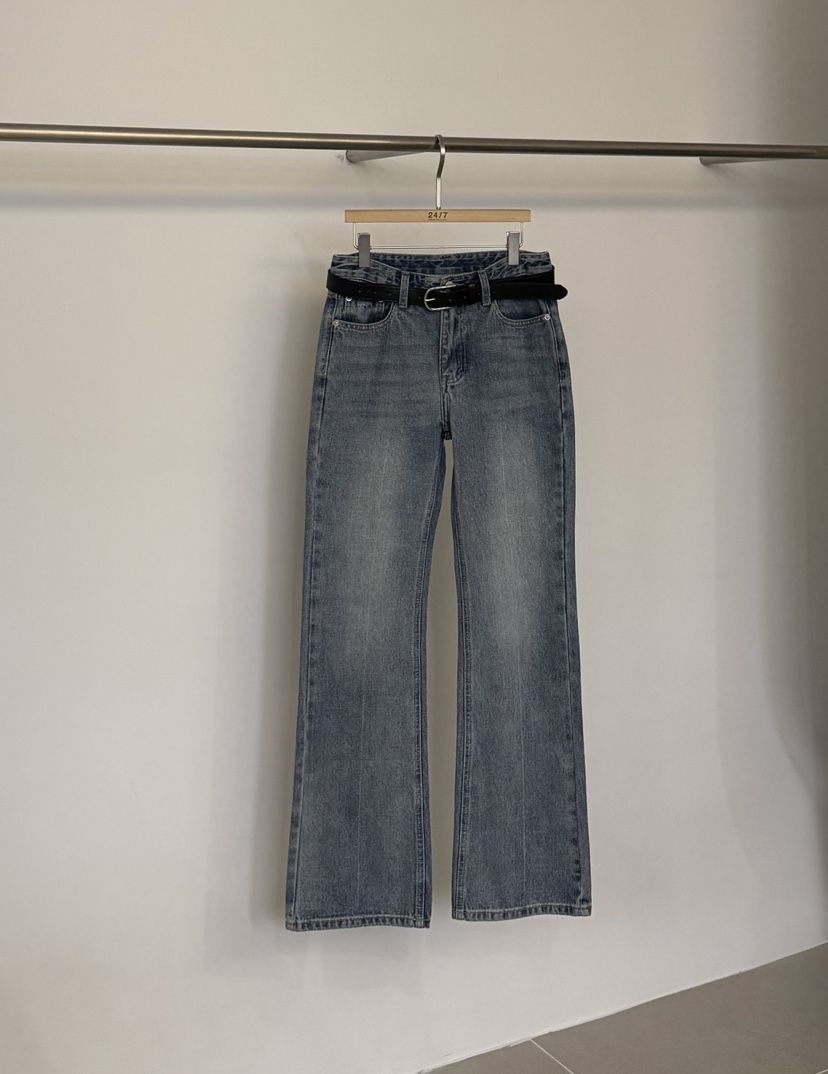 TWENTY FOUR SEVEN24-7韓國東大門代購女裝新品休閑牛仔褲含腰帶喇叭TEWNTY FOUR SEVEN24-7牛仔褲