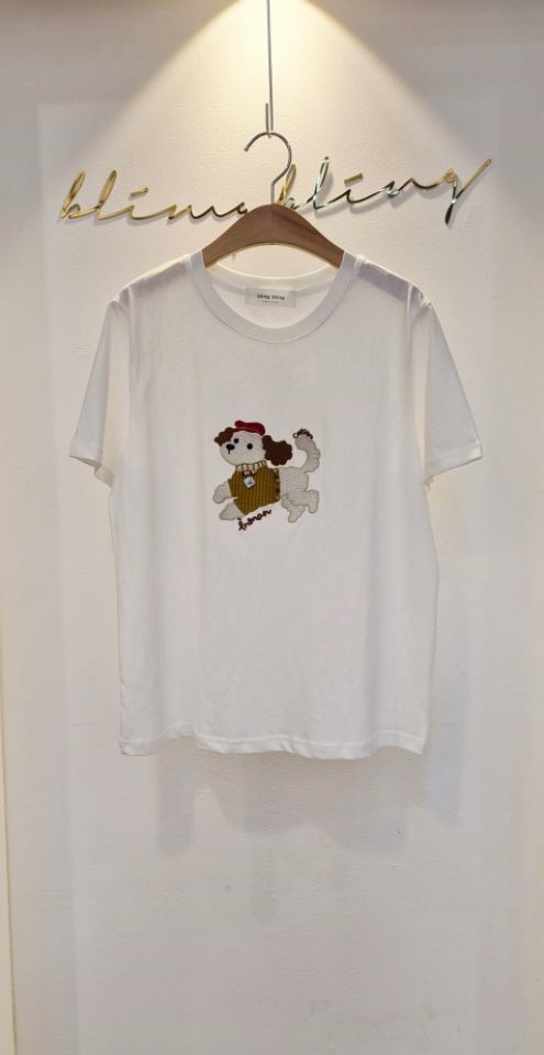 BLING BLING-S/RICO韓國直郵女士新品職業T恤刺繡狗狗BLING BLING-S/RICOT恤
