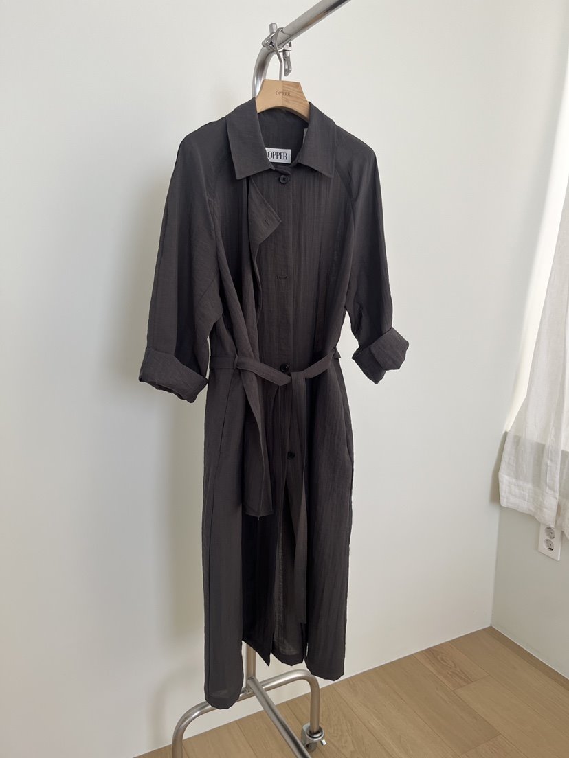 OP PER韓國代購女裝新品推薦時尚熱賣真品長款風衣含腰帶OPPER-simplebeige長款風衣