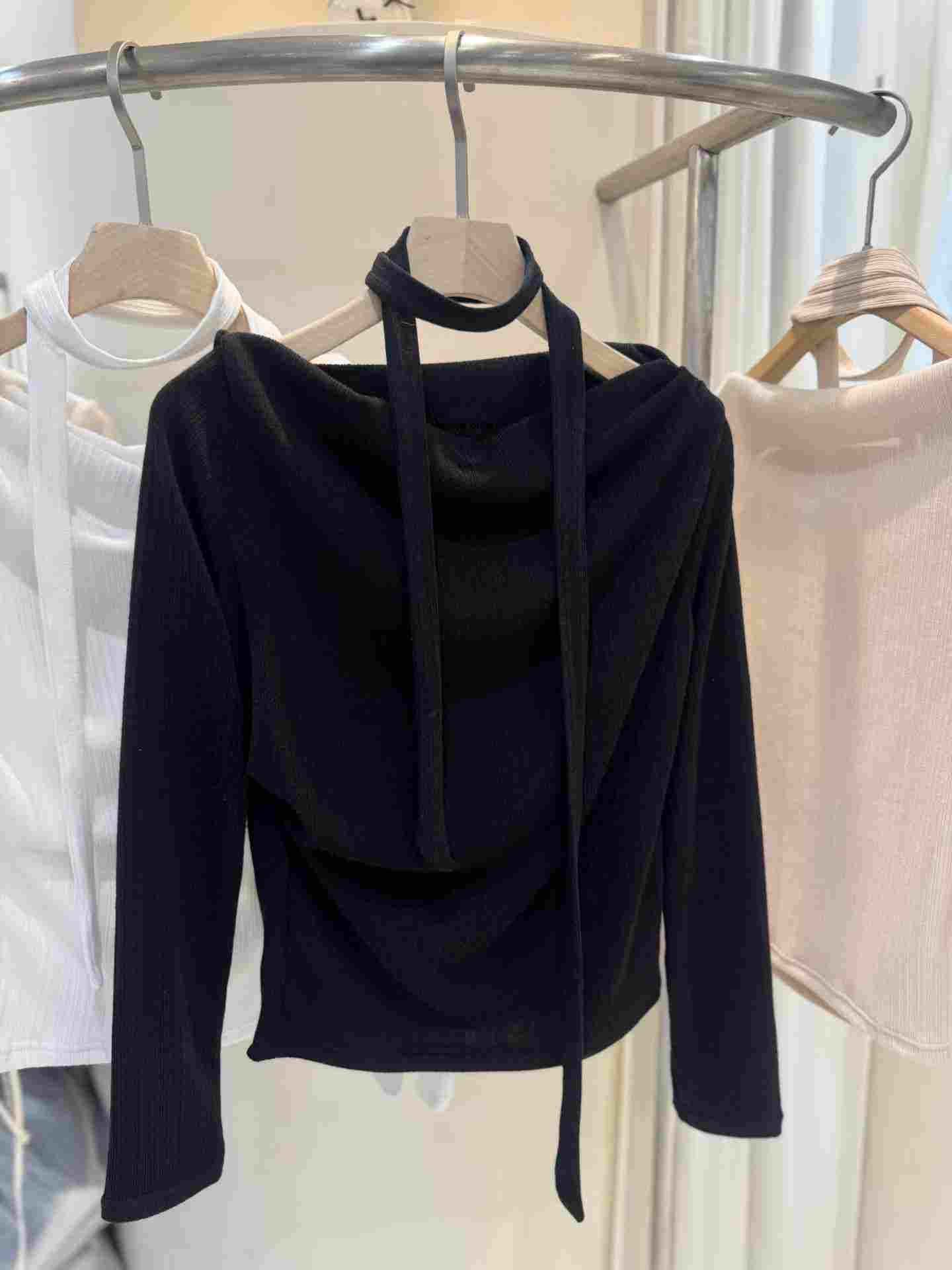 LEHEVE韓國東大門直郵女士新款職業時尚26春夏長袖T恤含脖帶LEHEVE-MY YOUNG兩件起長袖T恤