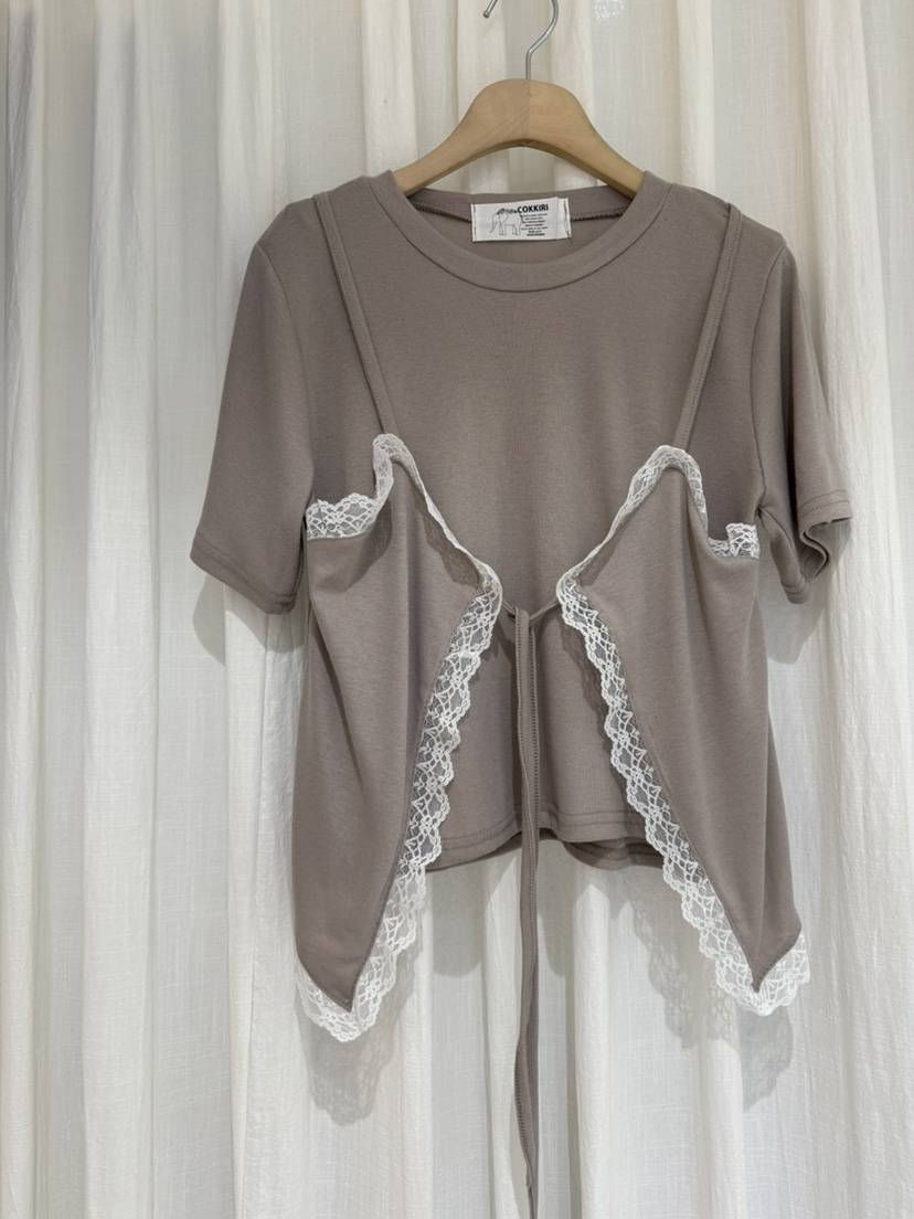 COKKIRI韓國直郵女裝新品熱賣職業26春夏推薦休閑T恤蕾絲COKKIRIT恤