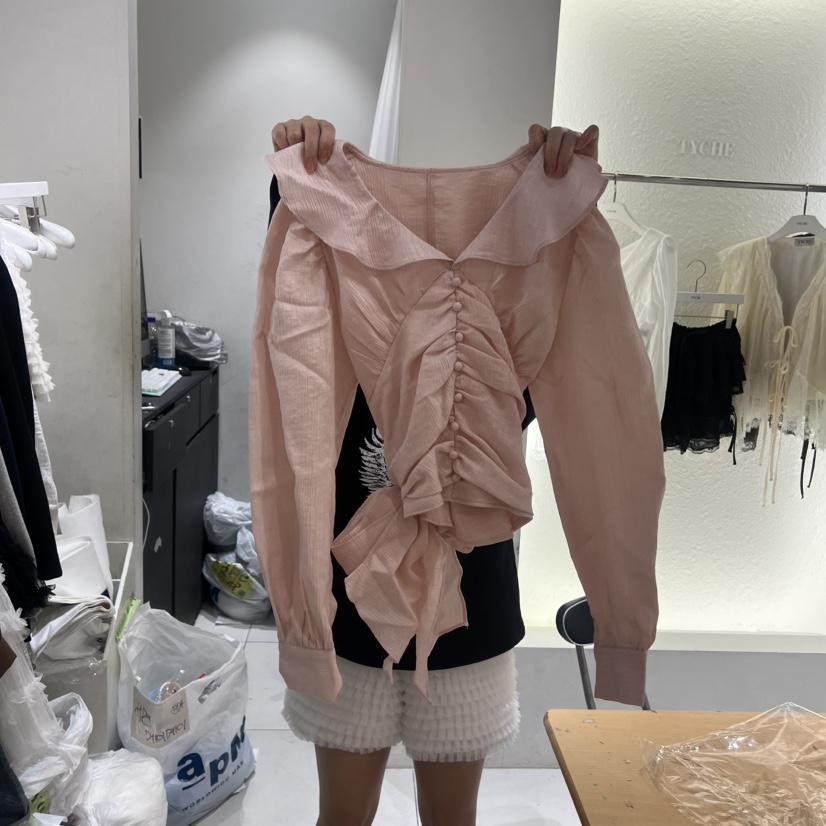 TYCHE韓國代購女士新款推薦人氣職業熱賣時尚襯衫蕾絲衫褶皺TYCHE襯衫/蕾絲衫