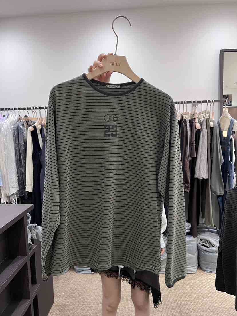 BRELLIN韓國代購女士新品推薦時尚26春夏長袖T恤水洗條紋BRELLIN長袖T恤