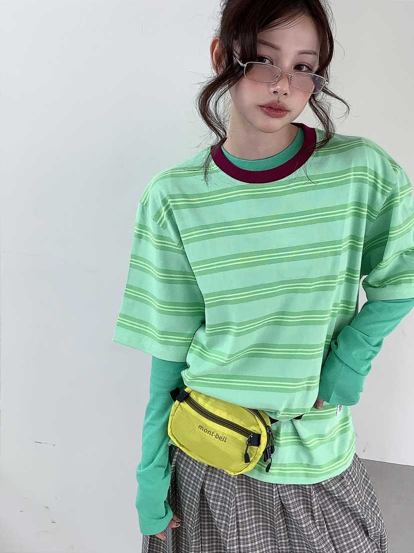 JKICHI韓國直郵實拍女裝新款時尚人氣26春夏T恤不含內搭條紋JKICHIT恤