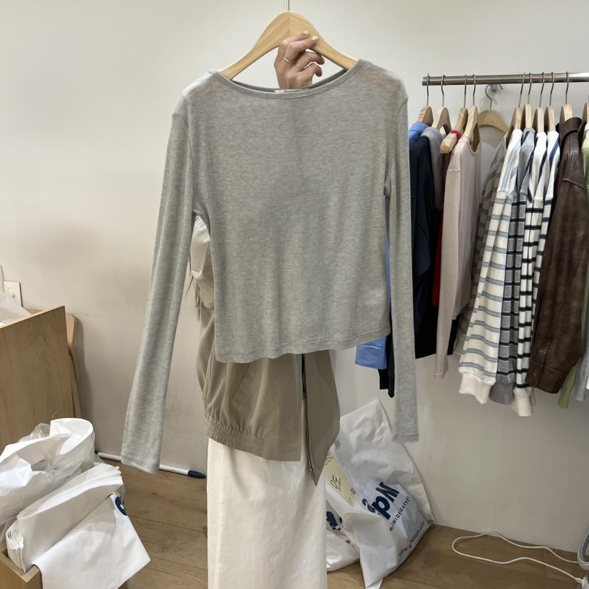 FOREST韓國直郵女士新款休閑時尚人氣長袖T恤天絲羊毛羅紋FOREST長袖T恤