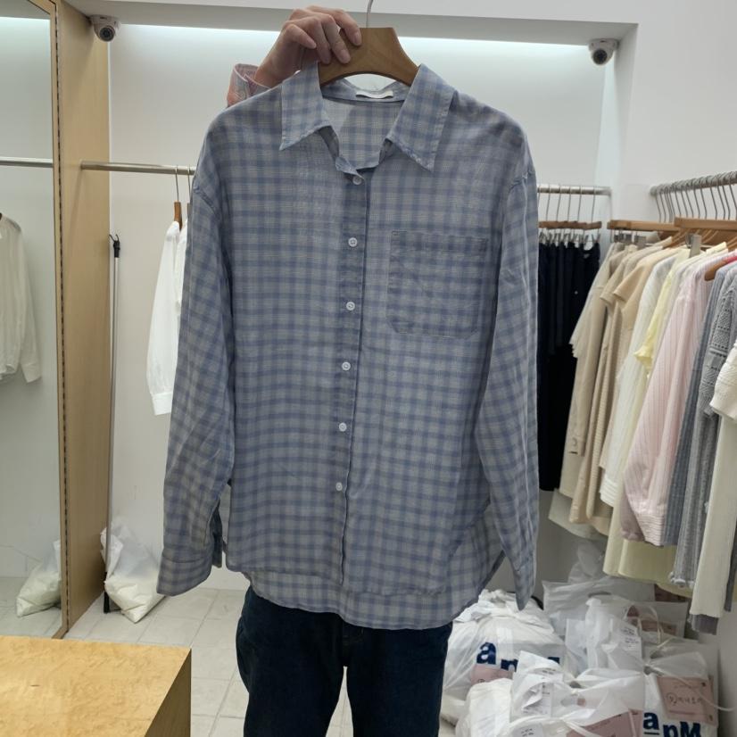 DRESS ROOM韓國東大門代購女士新款熱賣襯衫蕾絲衫刺繡格子DRESS ROOM襯衫/蕾絲衫