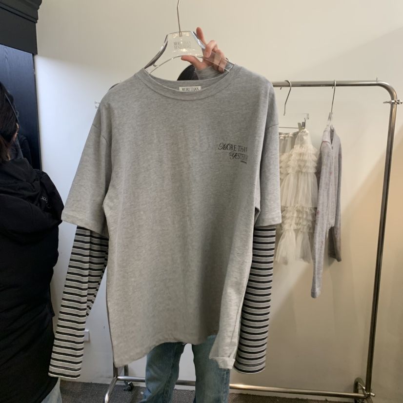 MORE THAN YESTERDAY/LOVE YOU SO MUCH韓國東大門直郵女士新品職業長袖T恤假兩件條紋LYSM/MORE THAN YESTERDAY長袖T恤