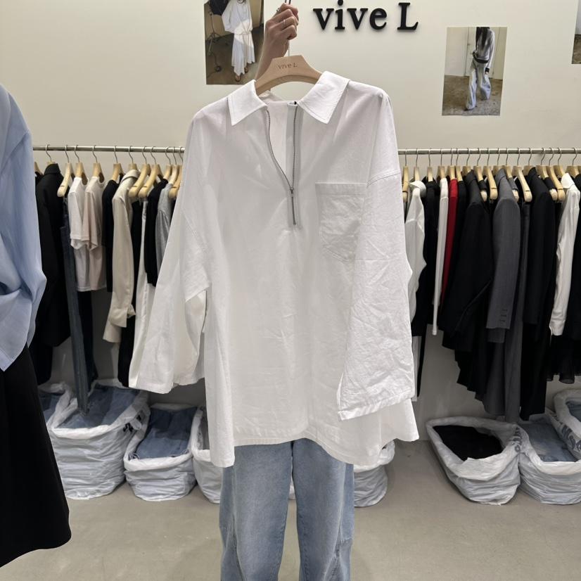 VIVEL韓國東大門代購女裝新品職業熱賣時尚襯衫蕾絲衫拉鏈VIVEL襯衫/蕾絲衫